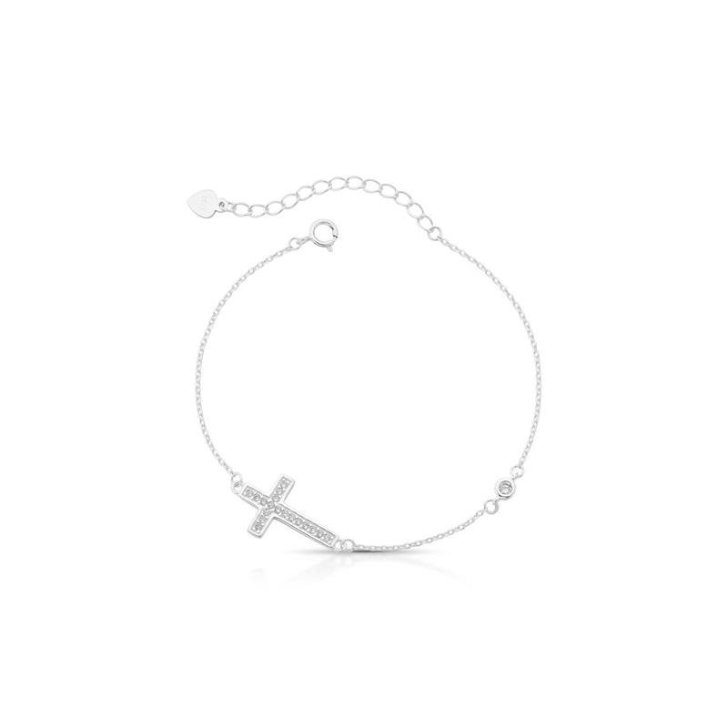 PULSEIRA CRUZ CRAVEJADA PRATA 925 - CRISTAL