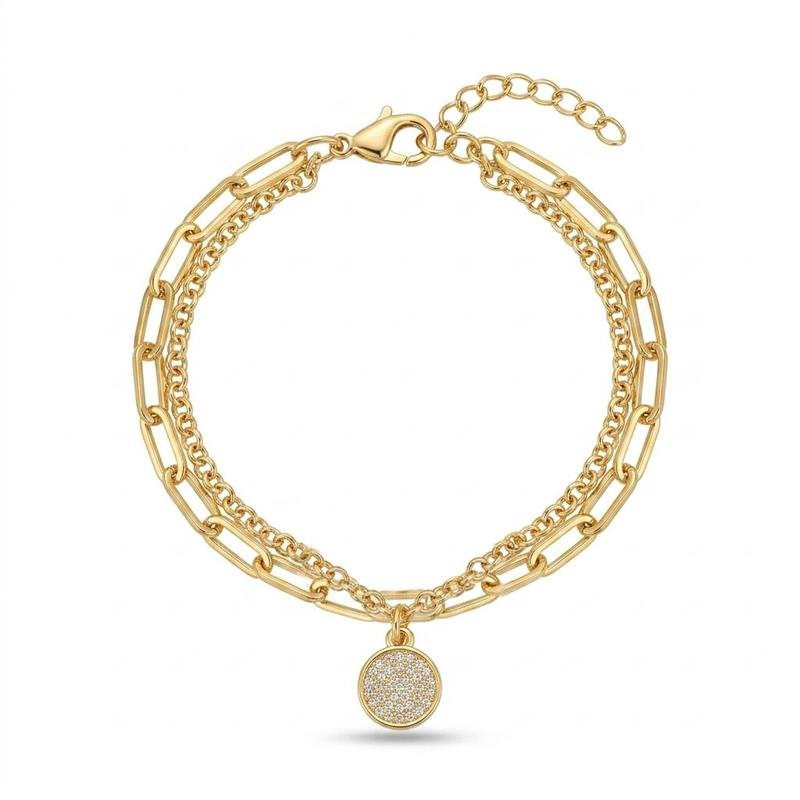 PULSEIRA DUPLA CRAVEJADA BANHADO OURO - CRISTAL