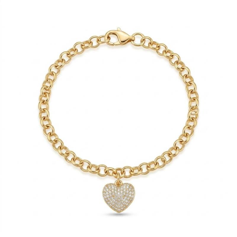 PULSEIRA CORAÇÃO CRAVEJADO BANHADO OURO - CRISTAL