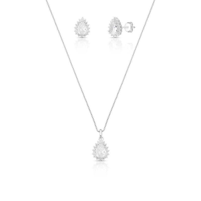 CONJUNTO GOTA PRATA 925 - CRISTAL