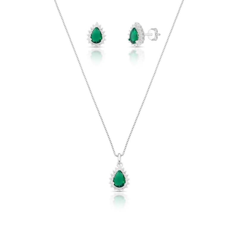 CONJUNTO GOTA PRATA 925 - VERDE/CRISTAL
