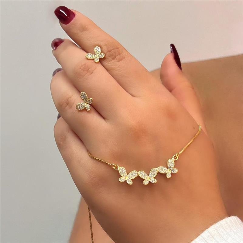 CONJUNTO BORBOLETAS BANHADO OURO