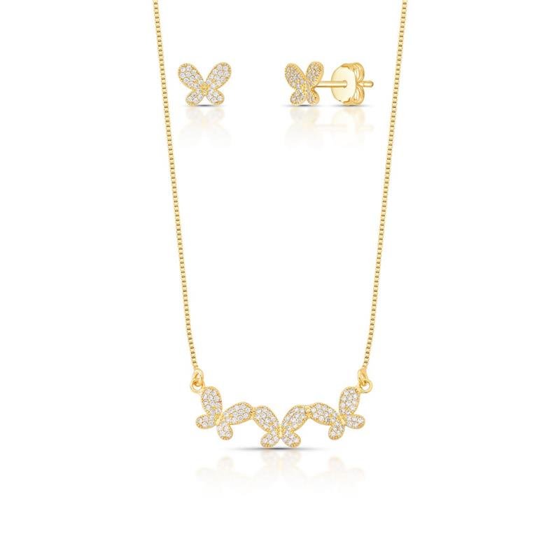 CONJUNTO BORBOLETAS BANHADO OURO - CRISTAL