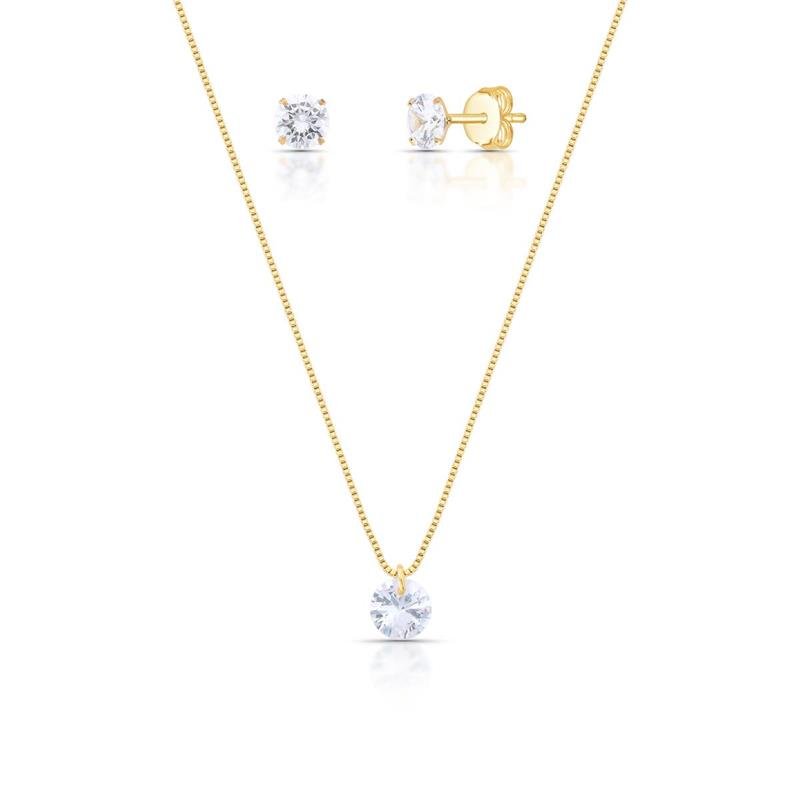 CONJUNTO PONTO DE LUZ BANHADO OURO - CRISTAL