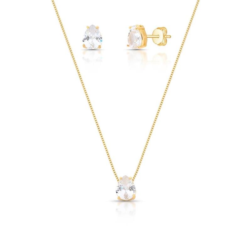 CONJUNTO GOTINHA BANHADO OURO - CRISTAL