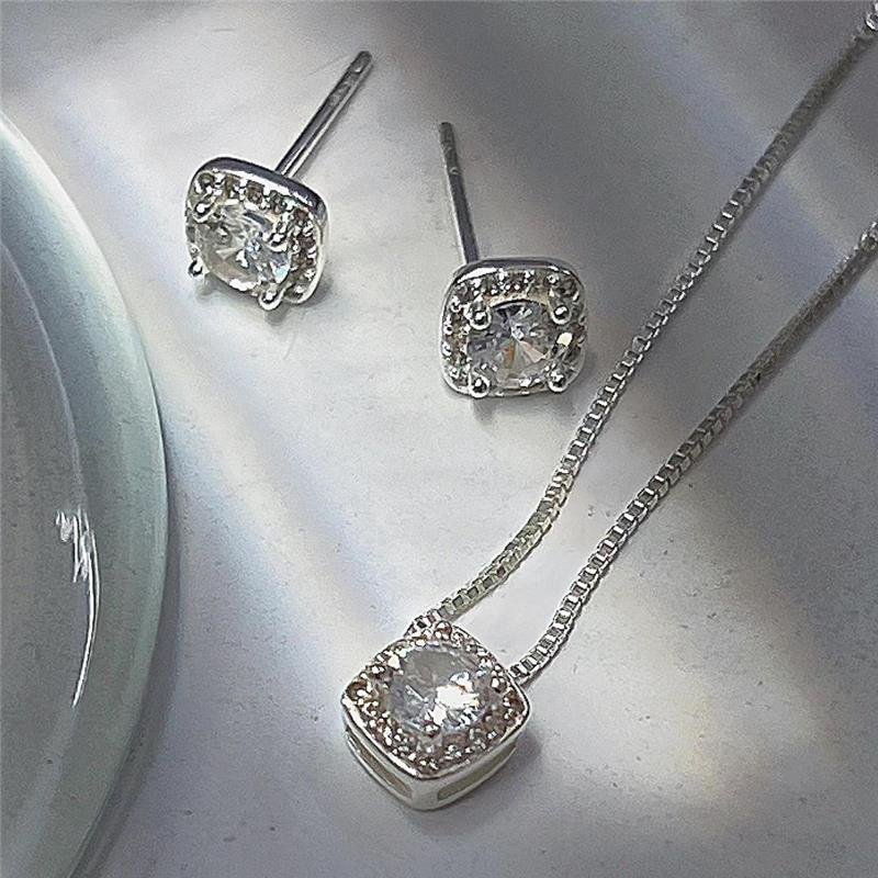 CONJUNTO QUADRADO CRAVEJADO PRATA 925