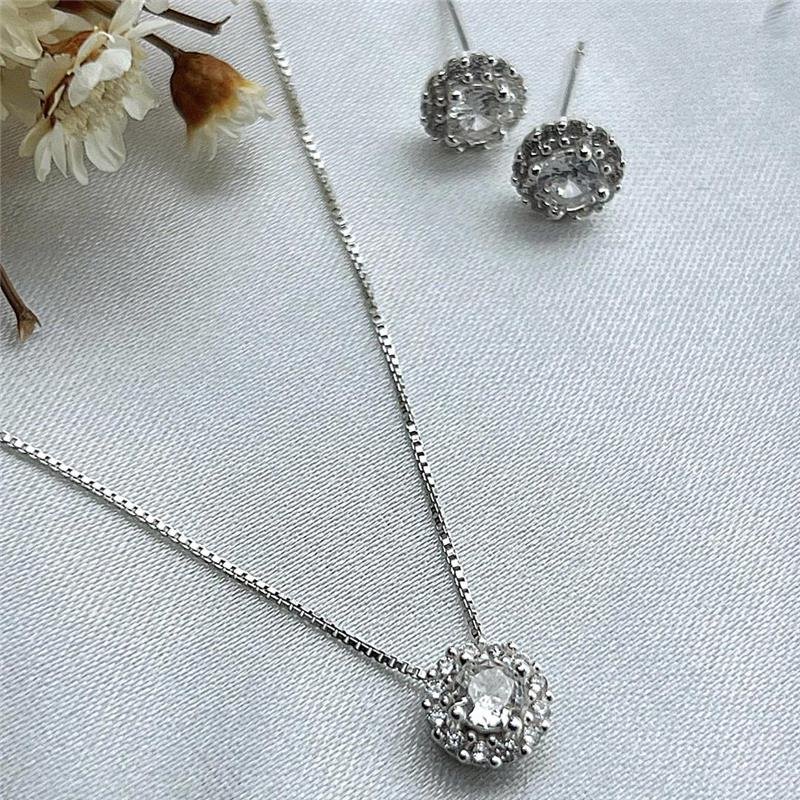 CONJUNTO REDONDO CRAVEJADO PRATA 925