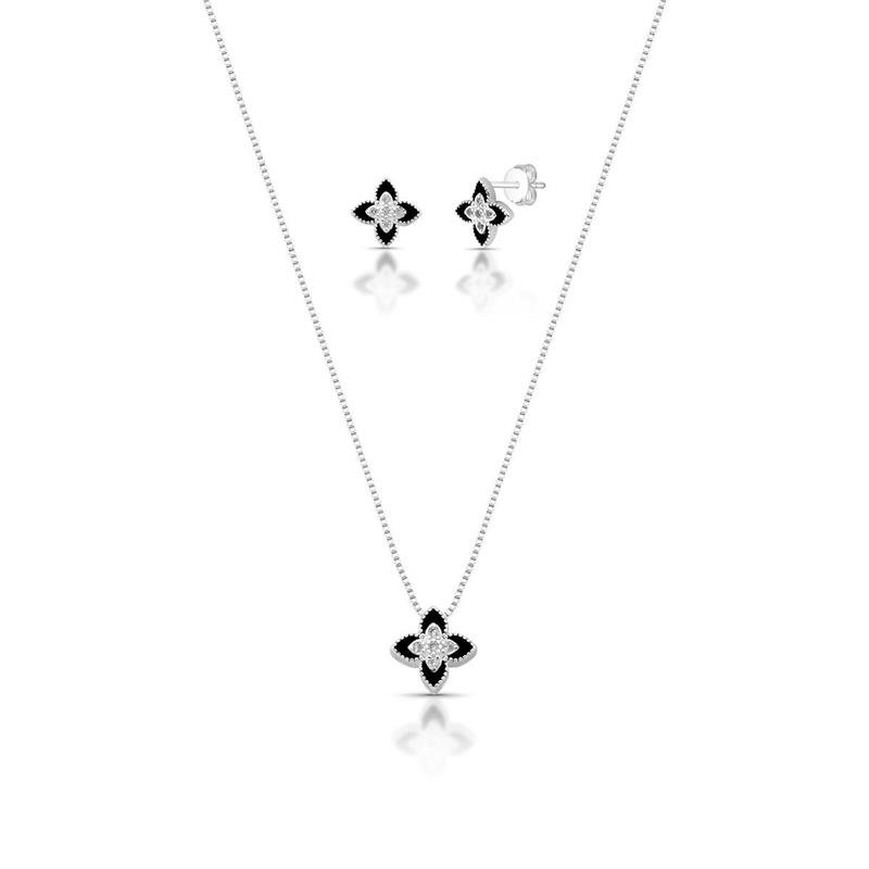 CONJUNTO FLOR PRATA 925 - PRETO