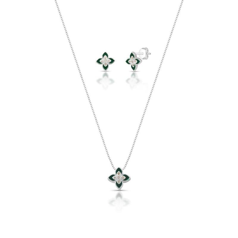 CONJUNTO FLOR PRATA 925 - VERDE