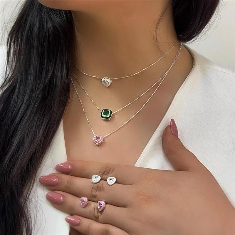 CONJUNTO CORAÇÃO PRATA 925