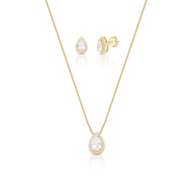 CONJUNTO GOTINHA BANHADO OURO - CRISTAL