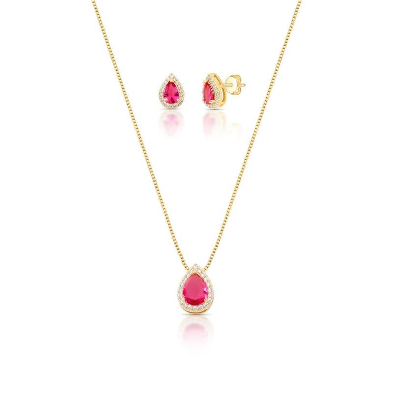 CONJUNTO GOTINHA BANHADO OURO - MARSALA/CRISTAL