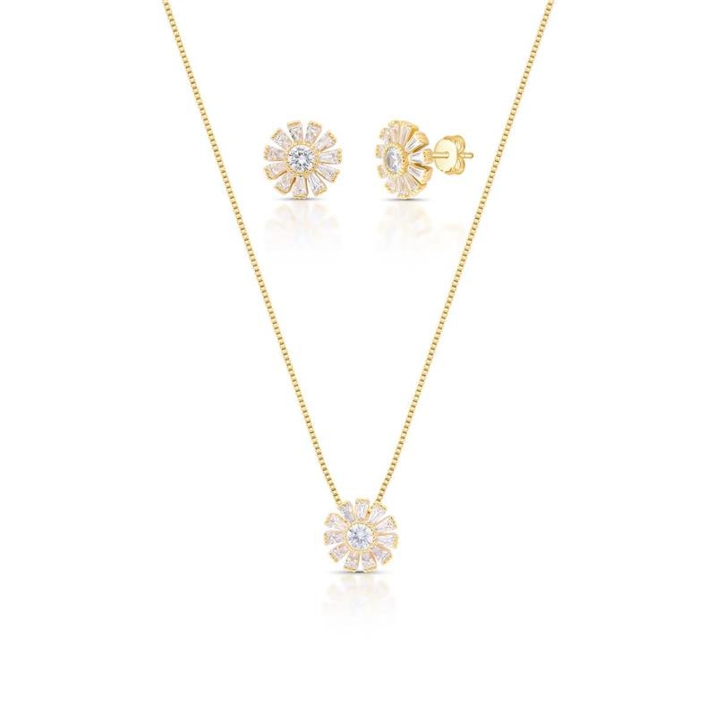 CONJUNTO CRAVEJADO BANHADO OURO - CRISTAL