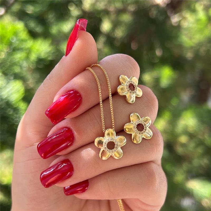 CONJUNTO FLOR BANHADO OURO