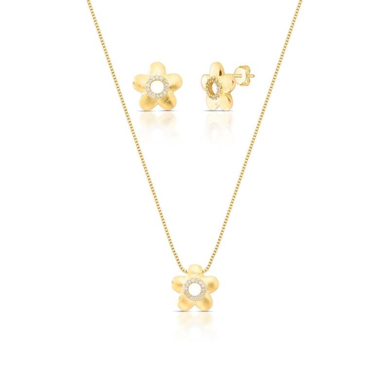 CONJUNTO FLOR BANHADO OURO - CRISTAL