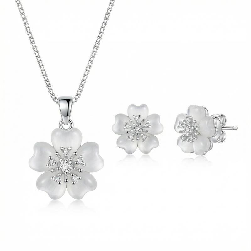 CONJUNTO FLOR PRATA - CRISTAL