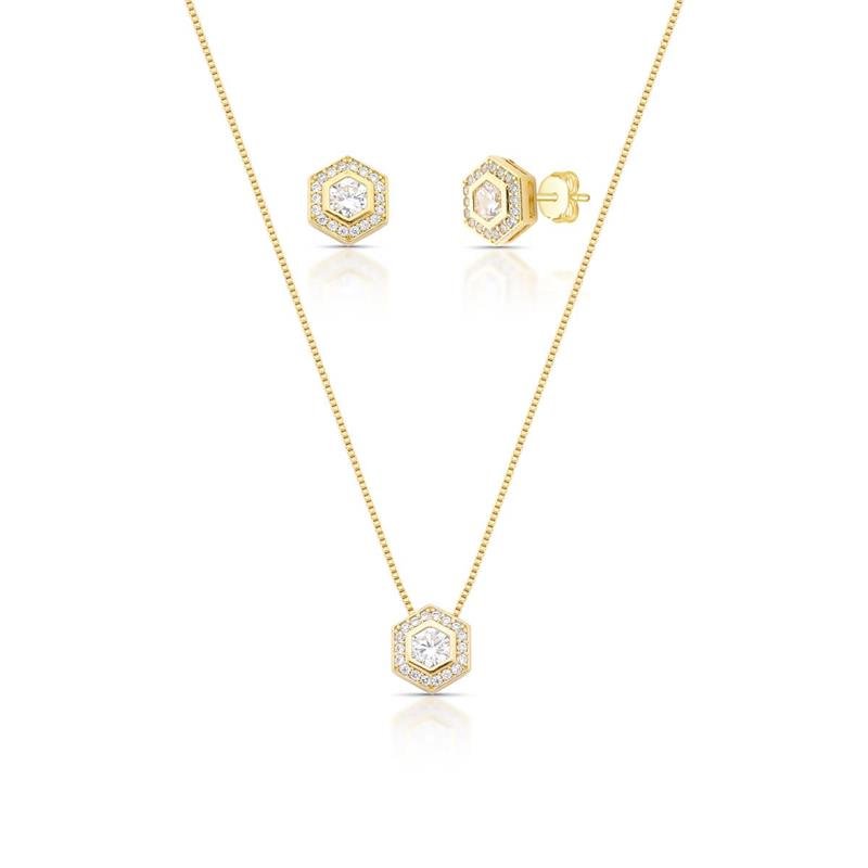 CONJUNTO HEXAGONAL BANHADO OURO - CRISTAL