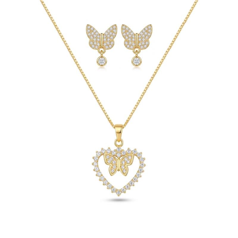 CONJUNTO BORBOLETAS BANHADO OURO - CRISTAL