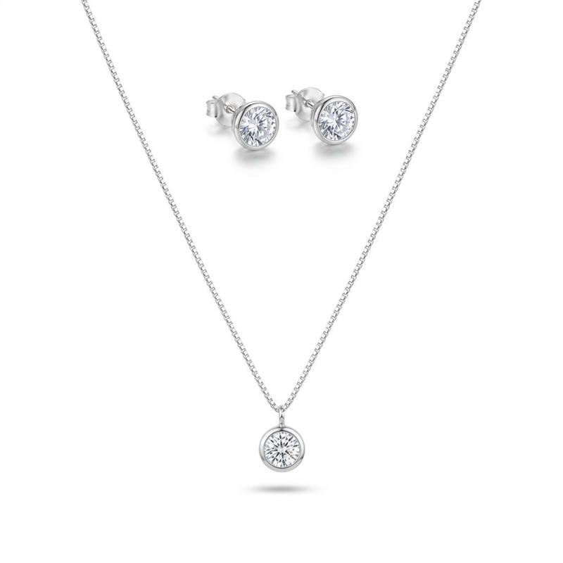 CONJUNTO REDONDO PRATA 925 - CRISTAL
