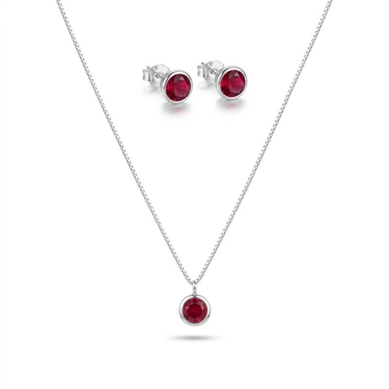 CONJUNTO REDONDO PRATA 925 - VERMELHO