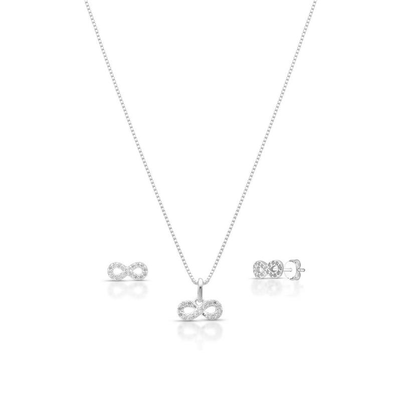 CONJUNTO INFINITO CRAVEJADO PRATA 925 - CRISTAL