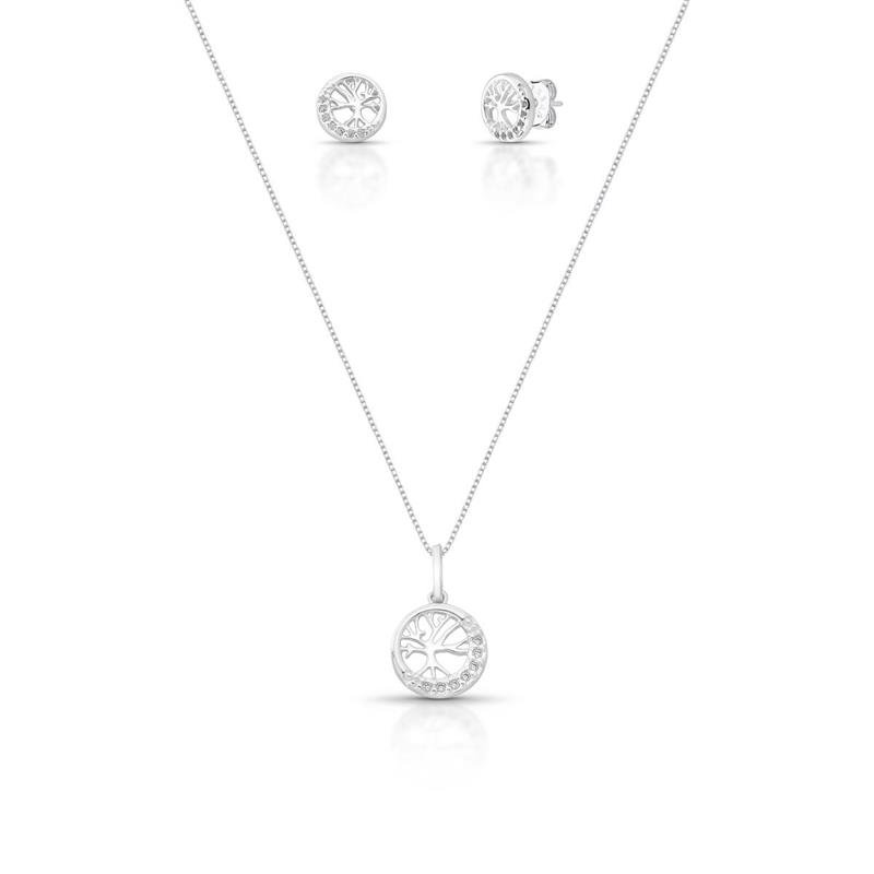 CONJUNTO ÁRVORE DA VIDA PRATA 925 - CRISTAL