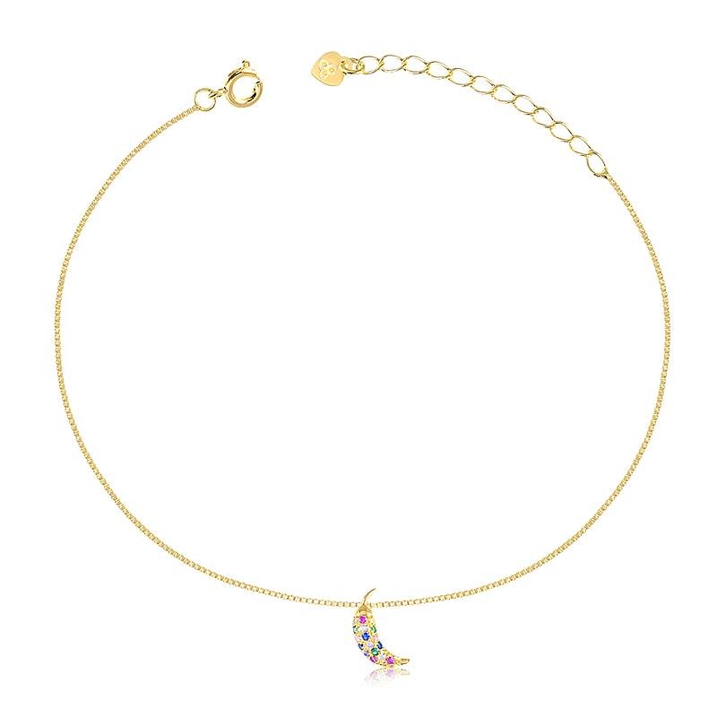 TORNOZELEIRA PIMENTA CRAVEJADA BANHADO OURO - COLORIDO