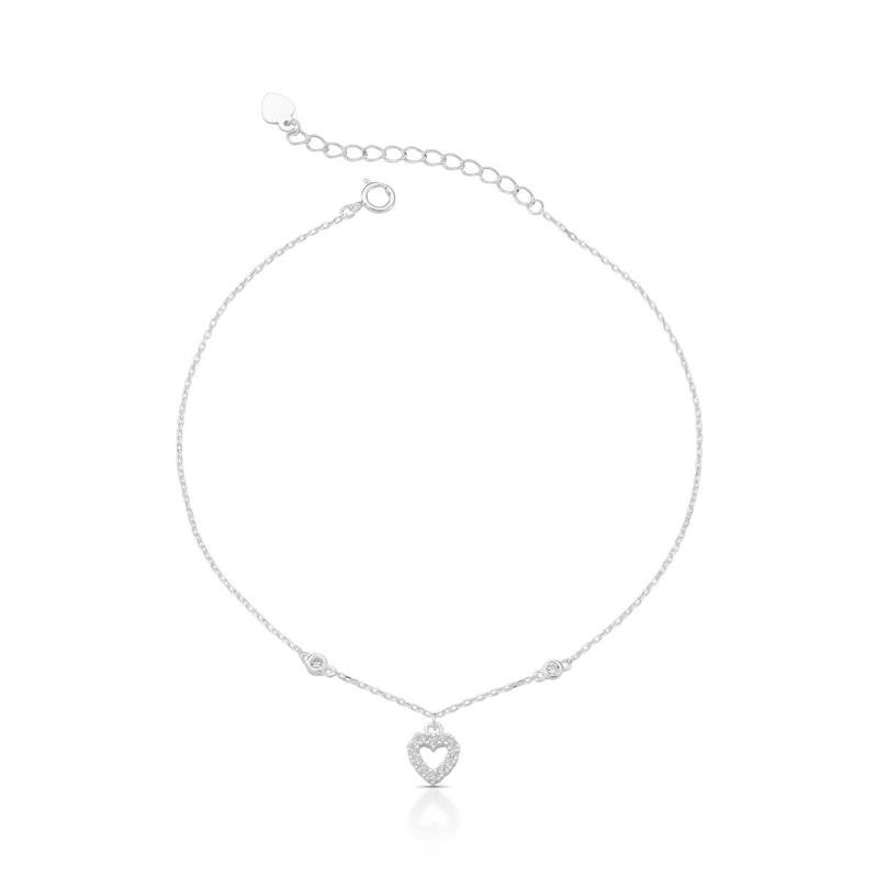 TORNOZELEIRA CORAÇÃO PRATA 925 - CRISTAL
