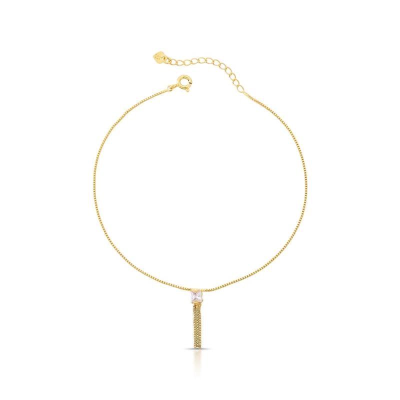 TORNOZELEIRA FRANJINHA BANHADO OURO - CRISTAL