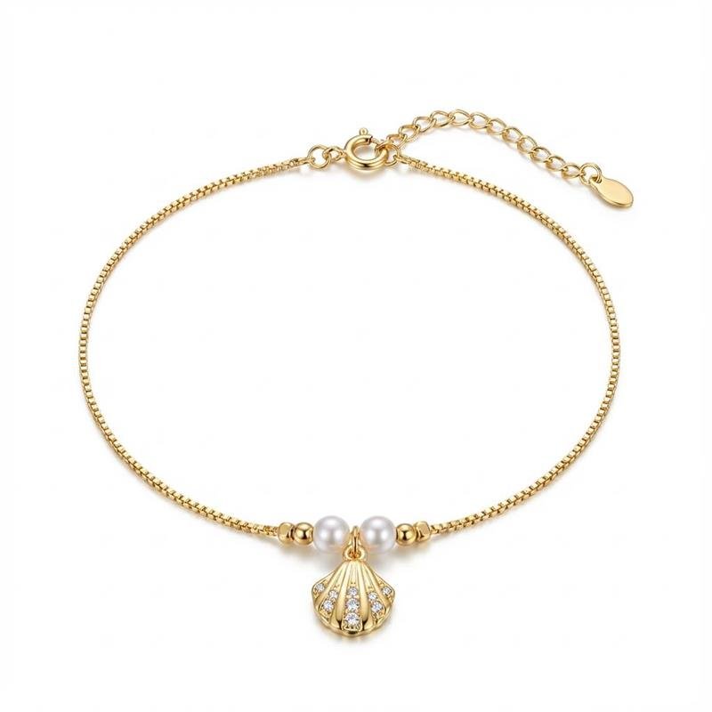 TORNOZELEIRA CONCHINHA BANHADO OURO - CRISTAL