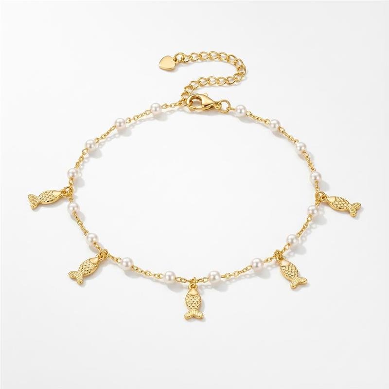 TORNOZELEIRA PEIXINHOS BANHADO OURO - .