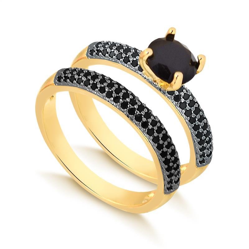 ANEL DUPLO CRAVEJADO EM ZIRCÔNIA FOLHEADO A OURO