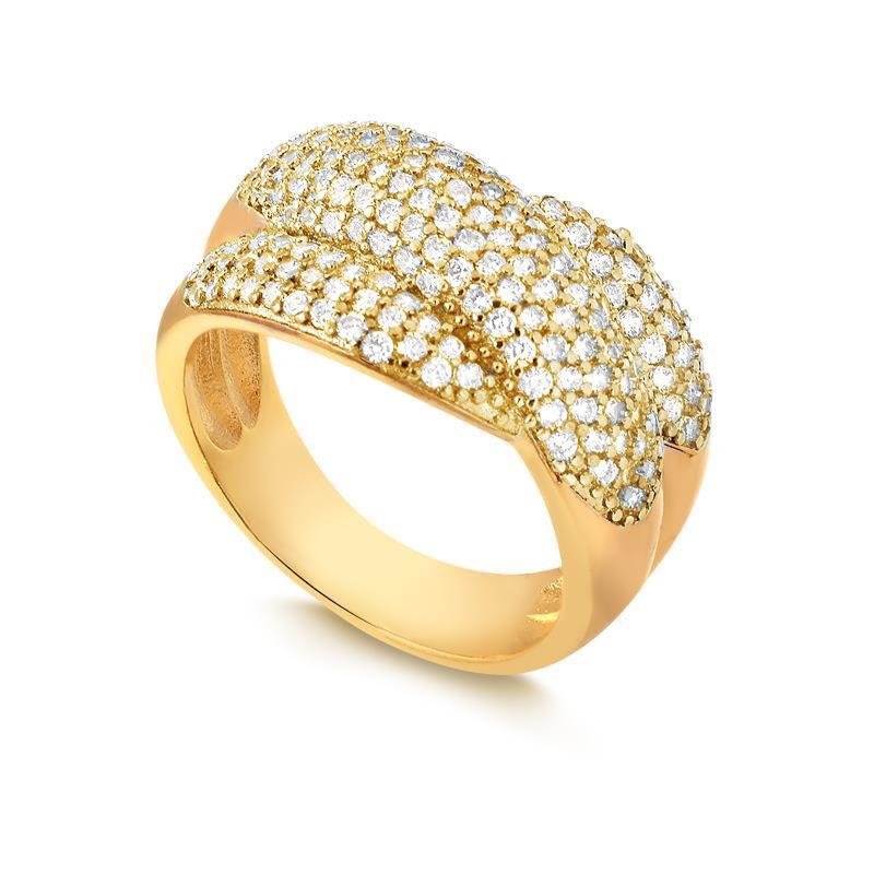 ANEL ENTRELAÇADO CRAVEJADO EM ZIRCÔNIAS FOLHEADO A OURO