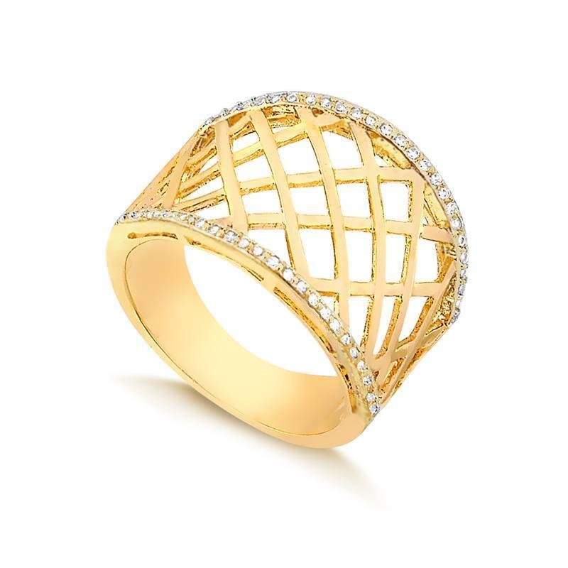 ANEL ENTRELAÇADO CRAVEJADO COM ZIRCÔNIA FOLHEADO A OURO - CRISTAL
