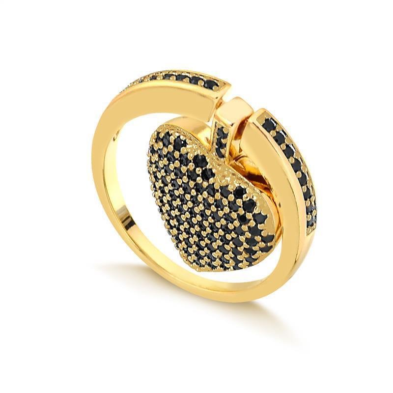 ANEL CORAÇÃO FOLHEADO A OURO E CRAVEJADO EM ZIRCÔNIAS