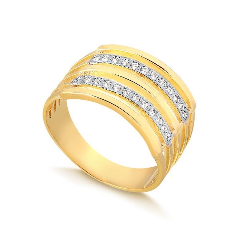 ANEL AROS LISOS E CRAVEJADOS EM ZIRCÔNIA FOLHEADO A OURO 