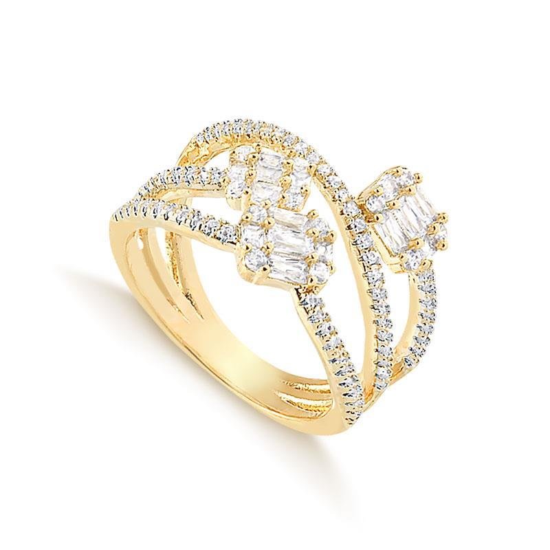 ANEL COM ZIRCONIAS FOLHEADO OURO - CRISTAL