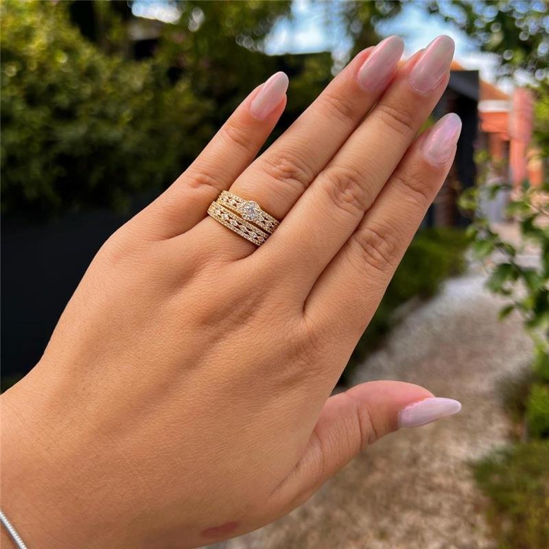 ANEL DUPLO ZIRCÔNIA FOLHEADO OURO