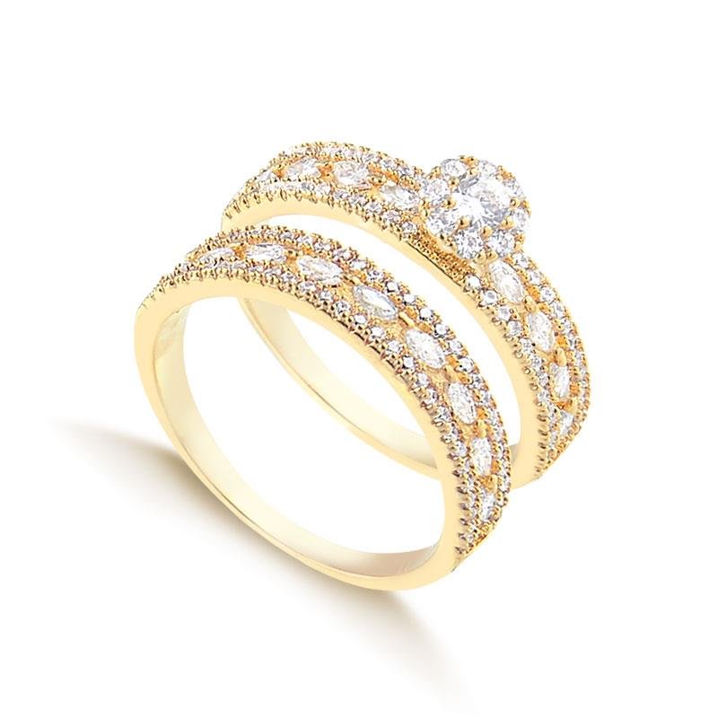 ANEL DUPLO ZIRCÔNIA FOLHEADO OURO - CRISTAL