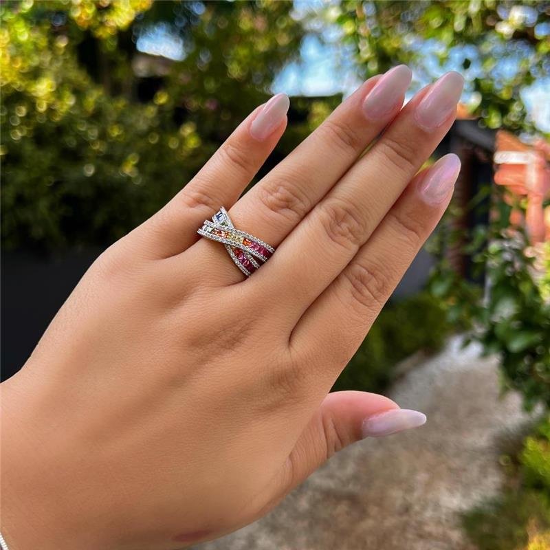 ANEL ZIRCONIAS COLORIDAS FOLHEADO OURO