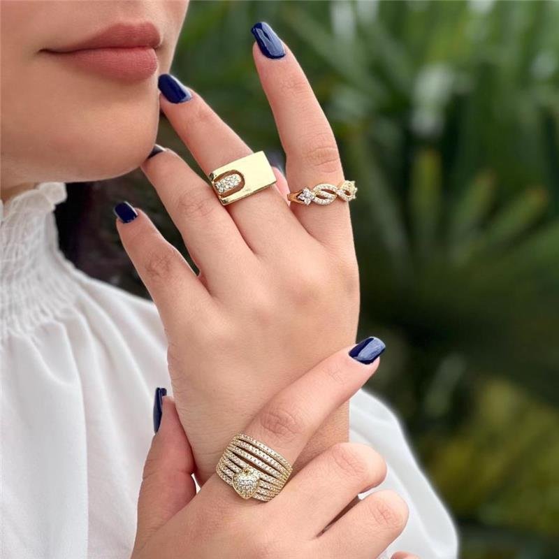 ANEL FOLHEADO A OURO COM INFINITO E FLOR CRAVEJADO