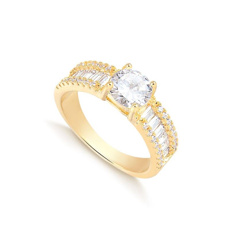 ANEL FOLHEADO A OURO TRABALHADO CRAVEJADO - CRISTAL