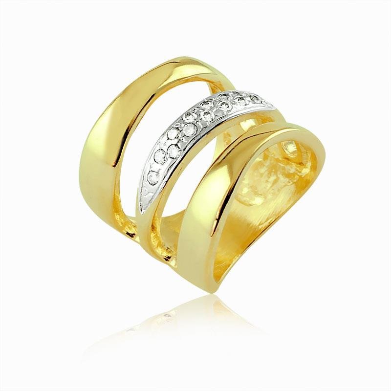 ANEL FOLHEADO A OURO VAZADO COM UM FILETE CRAVEJADO