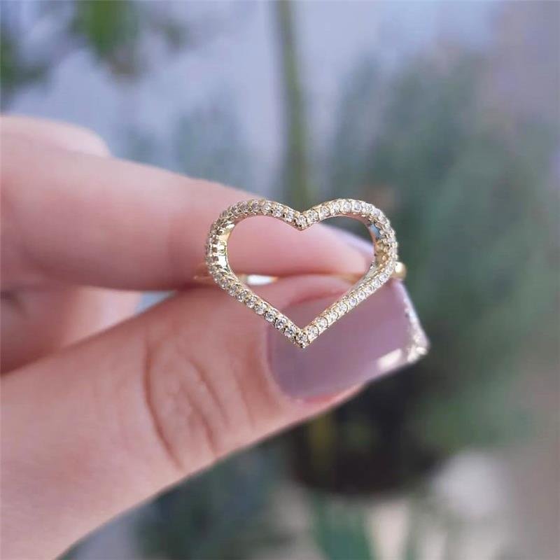 ANEL CORAÇÃO CRAVEJADO ZIRCÔNIA FOLHEADO OURO