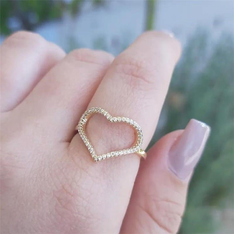 ANEL CORAÇÃO CRAVEJADO ZIRCÔNIA FOLHEADO OURO