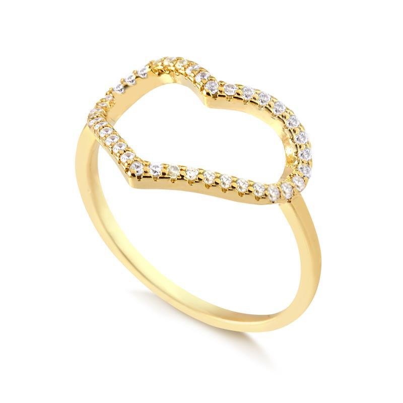 ANEL CORAÇÃO CRAVEJADO ZIRCÔNIA FOLHEADO OURO