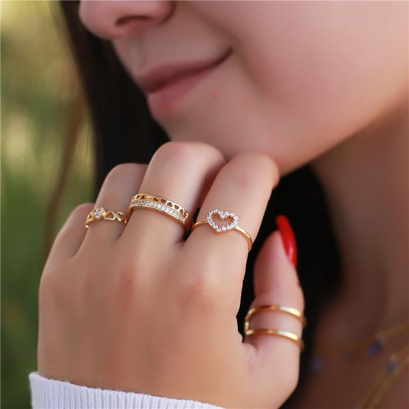 ANEL CORAÇÕES E ZIRCONIAS FOLHEADO OURO