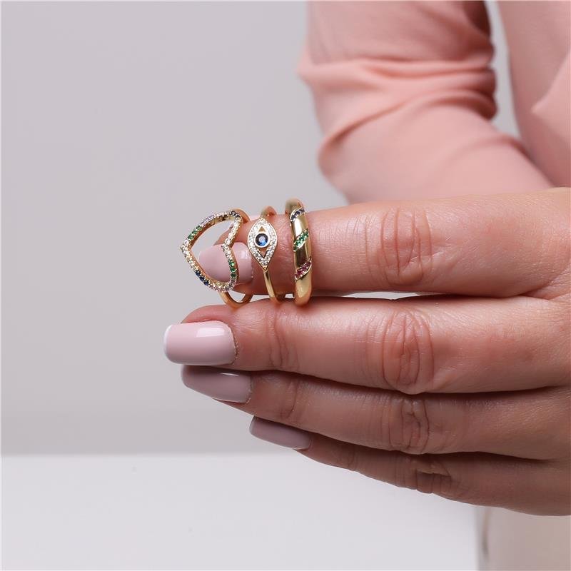 ANEL ZIRCONIAS COLORIDOS FOLHEADO OURO