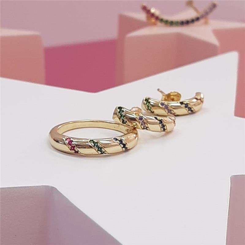 ANEL ZIRCONIAS COLORIDOS FOLHEADO OURO