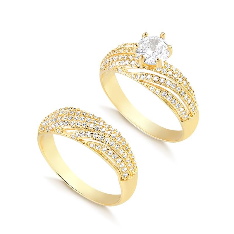 ANEL DUO CRAVEJADO BANHADO OURO - CRISTAL